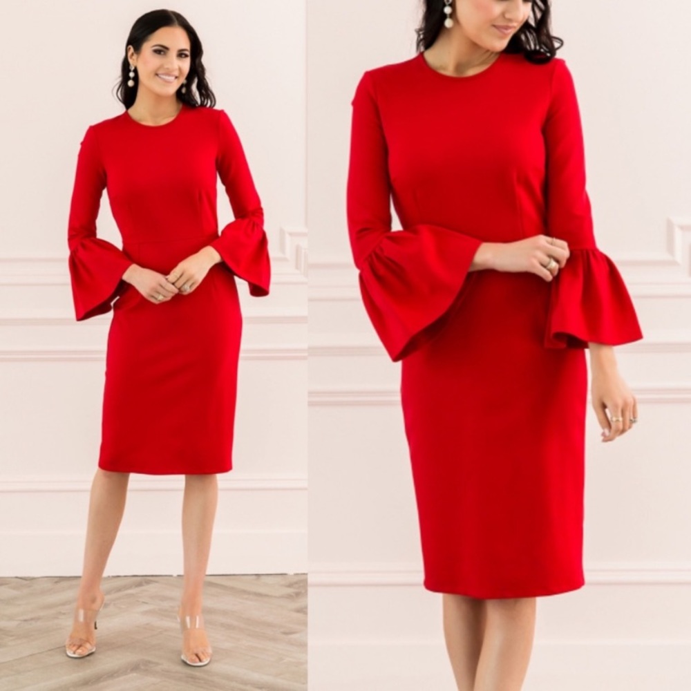Rachel Parcell Red Bell Sleeve Dress